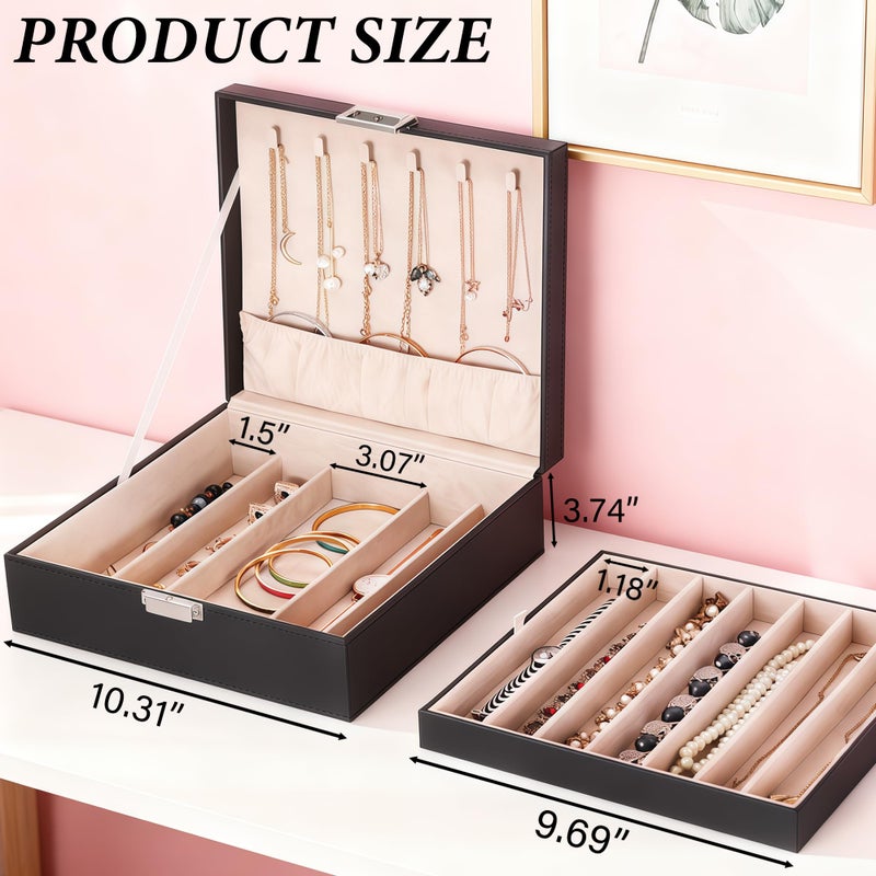 BEWISHOME Jewelry Box Organizer, 2-Layer Necklace Organizer Box, Modern Style Necklace And Bracelet Storage Case, Necklace Case for Women, Girls (Black SSH31B) - Image 5